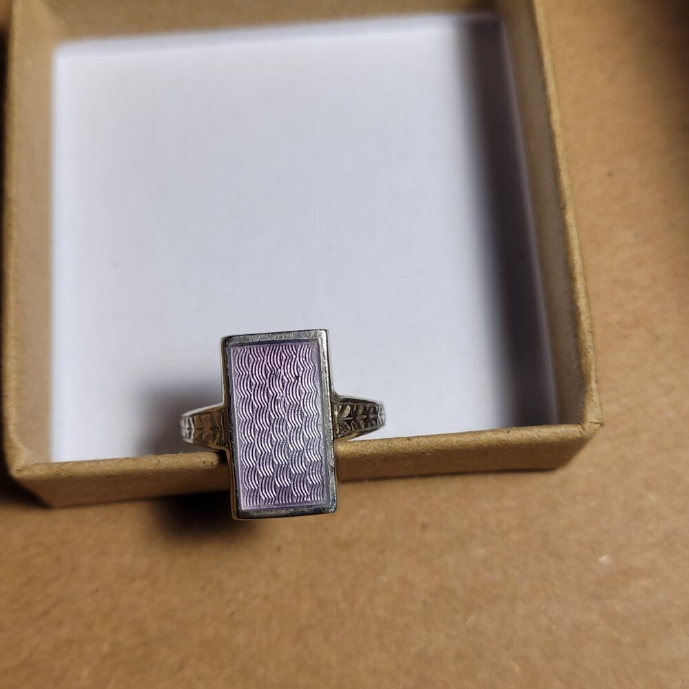 Antique Purple Signet Sterling Silver Ostby Barton Ring Art Deco Era Guilloche - Picture 6 of 14